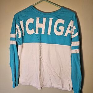 Michigan Turquoise Blue & White Long Sleeve T-Shirt Women's Small